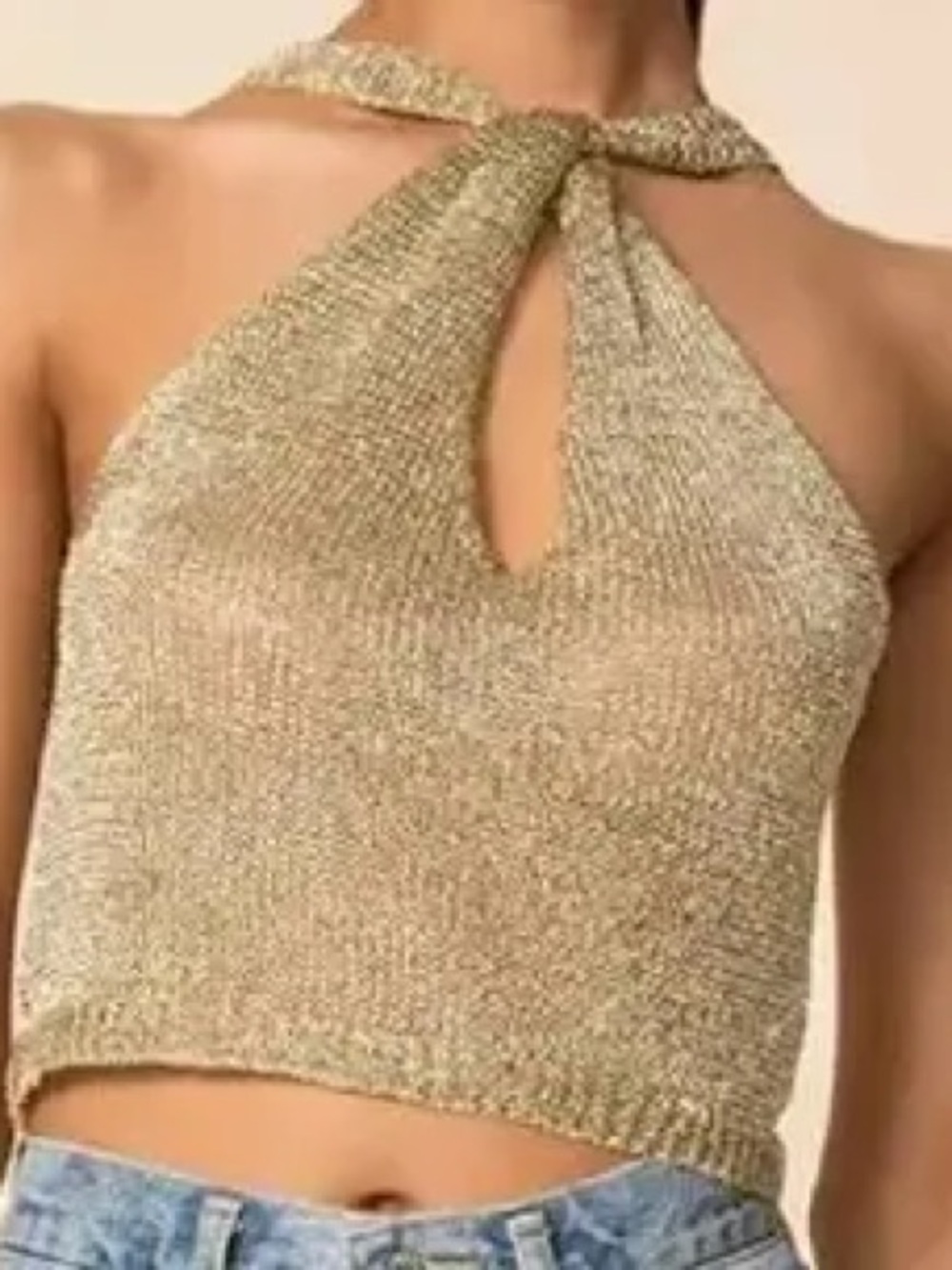 NWT Superdown Marianna Gold Metallic Knit Halter Top Medium